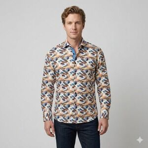 Misura Mens Abstract Geometric Print Long Sleeve Button Down Shirt Small Turkey